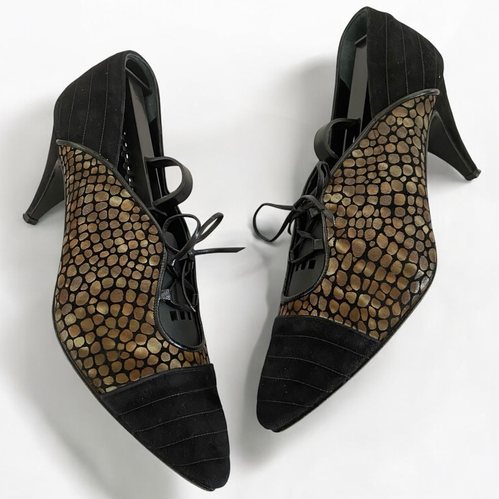 Impressioné‎ Vintage Made in Italy Sueded Cobblestone Print Lace Up Pumps Size 8